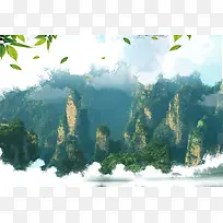 美丽淡雅山水美景旅游海报背景素材