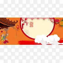 中国风屋檐下的福娃剪纸喜气背景素材