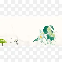 水墨画中国风绿色背景banner