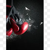 黑色拳击手套拳击馆海报背景素材