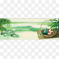 端午节粽子中国风绿色淘宝海报背景