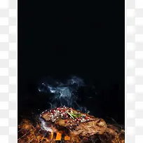 创意黑色菲力牛排烧烤美食海报背景