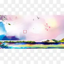 彩色水墨风景背景素材