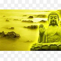 黄色云海佛像佛教文化背景素材