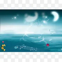 海边音符梦幻月亮背景