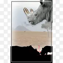 犀牛保护野生动物善待动物海报背景素材