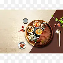 韩式美食火锅料理海报背景素材
