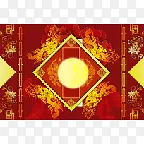 中国风龙与花卉红色背景素材