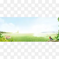 卡通手绘草地小清新banner背景
