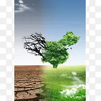 树木地面干枯地图环保公益海报背景素材