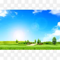 白云蓝天绿草阳光