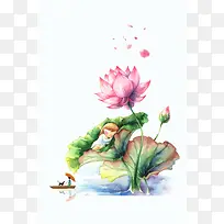 荷花荷塘月色夏季促销海报背景素材