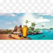 蓝天创意广告风景沙漠海滩啤酒背景素材