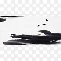 水墨画天鹅中国风设计黑色海报背景