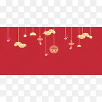新年红色云纹福袋中国结banner展板