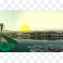 中国风美丽江南小镇的早晨背景素材