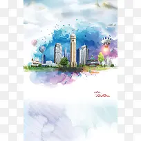 彩墨魅力重庆城市旅游海报背景素材