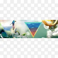 创意清新花海鹦鹉淘宝背景