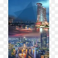 泰国城市夜景静谧海报背景