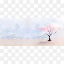 卡通浪漫心型小树背景banner