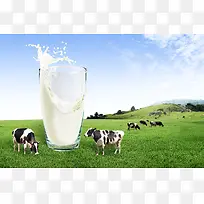 天然牧场牛奶海报背景素材