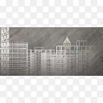 手绘工程图楼房草图背景banner