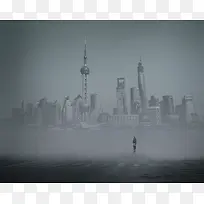 时尚城市里的雾霾盛行背景素材