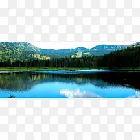 蓝色湖泊森林背景