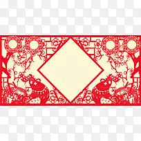 中国风红色鸡年剪纸春节背景素材