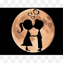 浪漫月光下的恋人接吻剪影背景素材