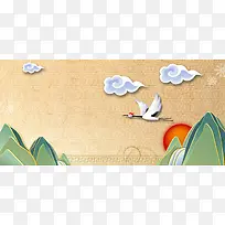 韩国山峦云纹仙鹤banner背景