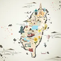 水墨台湾旅行海报背景模板