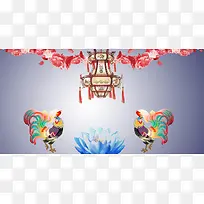 中国风中式花灯下的莲花背景素材