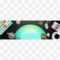 夏日黑板餐桌淘宝手绘风黑色绿色海报背景