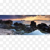 黄昏大海岩石背景