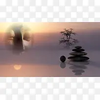 山水竹叶佛像背景