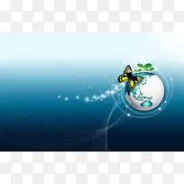 地球绿叶蝴蝶海报背景素材