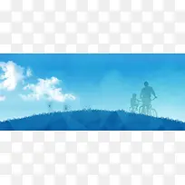 父亲节文艺手绘剪影蓝色背景