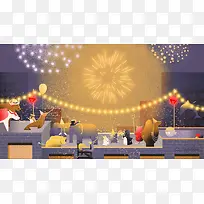 手绘动物可爱迎新年背景素材