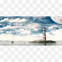海上灯塔海报背景