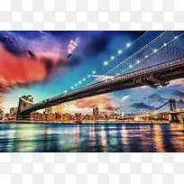 布鲁克林大桥漂亮夜景高清摄影图片