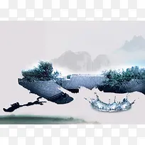 中式大气水墨江南白酒海报背景素材
