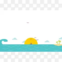 卡通扁平质感帆船航行背景素材