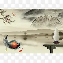 茶道 水墨背景图