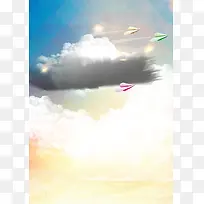 彩色纸飞机天空几何印刷背景
