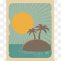 卡通手绘复古夏季清凉海岛夕阳背景素材