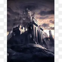 梦幻天空城堡动漫情景平面广告
