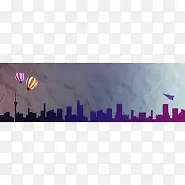 城市剪影蓝紫色渐变纹理狂欢banner