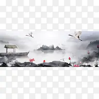 水墨山水中国风电商海报背景