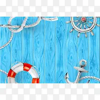 蓝色木板航海主题纹理背景素材